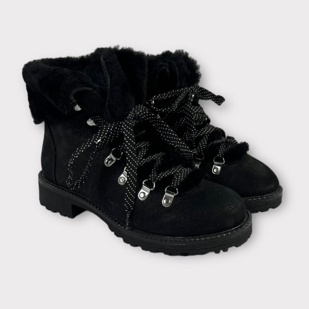 J.Crew Nordic Lace-Up Shearling Lined Hiker Boots Black Size 7